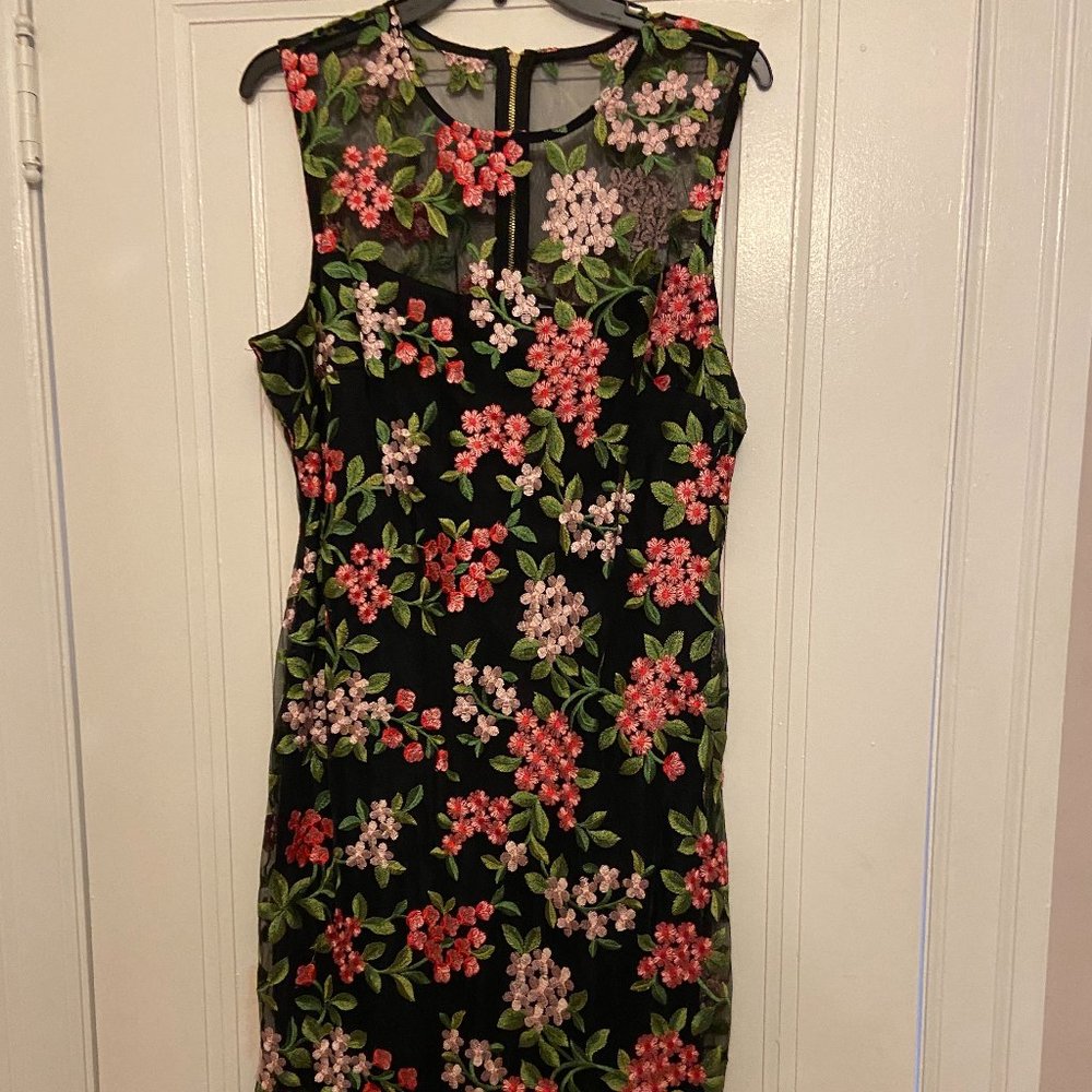 NWT Calvin Klein Black Floral Midi Dress